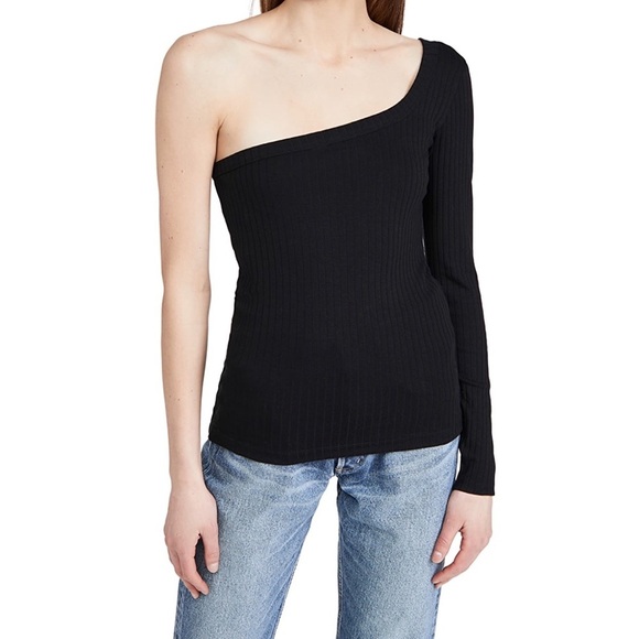 Ninety Percent  One Shoulder Rib Top  Black, L - Picture 1 of 7